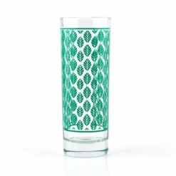 Cheap ✔️ Bars BarConic® Dark Green Retro Leaves Pattern Highball Glass - 9.5 Oz ⌛