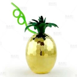 Promo ⌛ Bars Plastic Gold Pineapple Drinking Cup W/ Straw And Lid - 28oz ✨