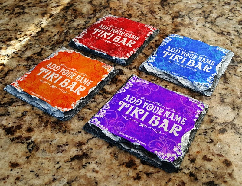 Hot Sale ๐ฏ Bars Tiki Themed CUSTOMIZABLE Rock Slate Coasters โจ - Image 3