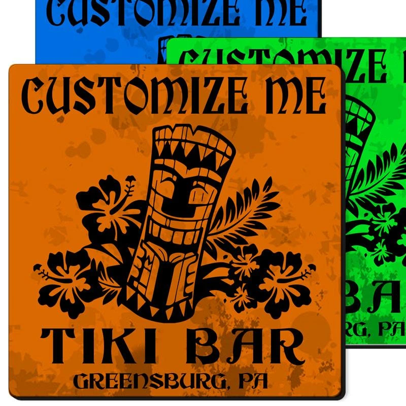 Cheap 😉 Bars CUSTOMIZABLE Coaster -Tiki Design - 3.5in Square Foam ✔️