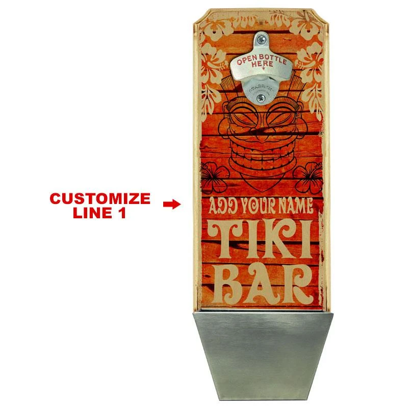 Promo 😉 Bars Add Your Name - Wall Mounted Wood Plaque Bottle Opener & Cap Catcher - Vintage Tiki Bar 🎉 - Image 2