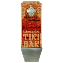 Promo 😉 Bars Add Your Name - Wall Mounted Wood Plaque Bottle Opener & Cap Catcher - Vintage Tiki Bar 🎉