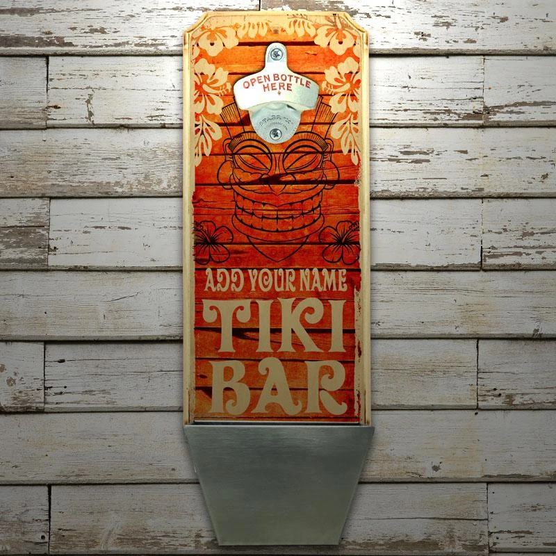 Promo 😉 Bars Add Your Name - Wall Mounted Wood Plaque Bottle Opener & Cap Catcher - Vintage Tiki Bar 🎉 - Image 3