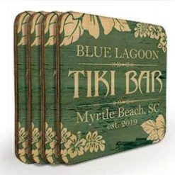 Flash Sale 👏 Bars Customizable Wooden Square Coasters - Tiki Theme - Set Of 4 ⭐